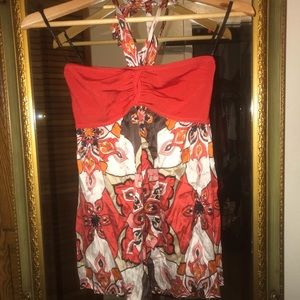 Floral Bebe silk and knitted tube or halter top